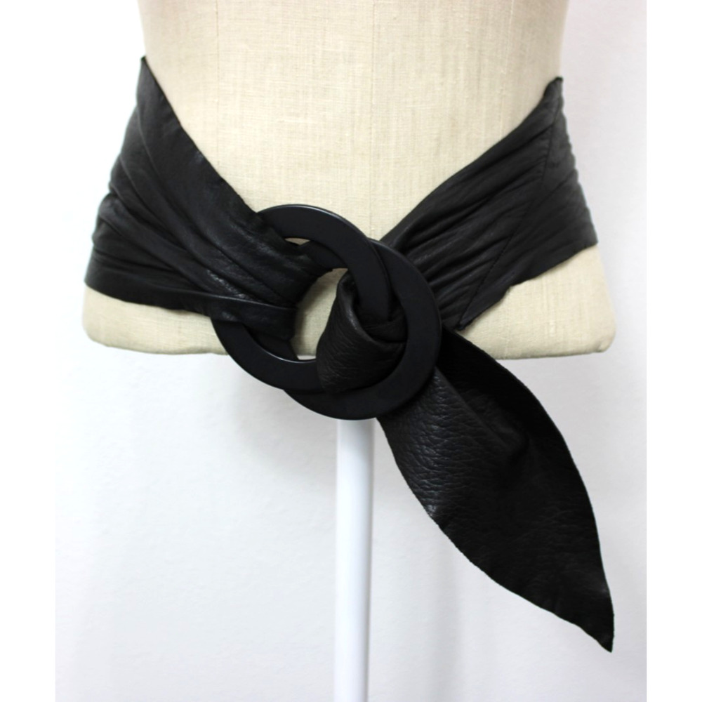 Vintage 80's Salena's Collection Belt Black Leather Wide Statement